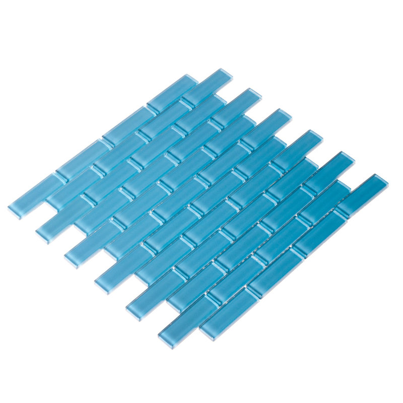 11.9"X 11.9" Polished Glass Brick Tile, Sky Blue