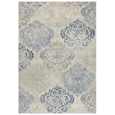 Tapis gris clair / bleu en laine Thora