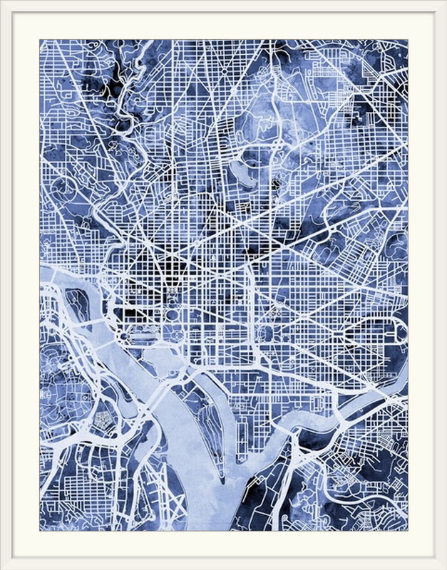 «Washington DC Street Map» par Bellen, impression, Cadre blanc, H 24 po x l 20 po x P 1 po