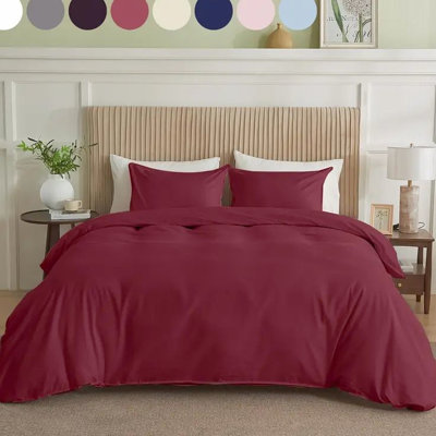Housse de couette simple Simply Clean - simple bourgogne, mélange de coton et de peau, sensation enveloppante douce, bords renforcés, sans boulochage, tailles de lit multiples, teinture de couleur bourgogne teintée, respirante