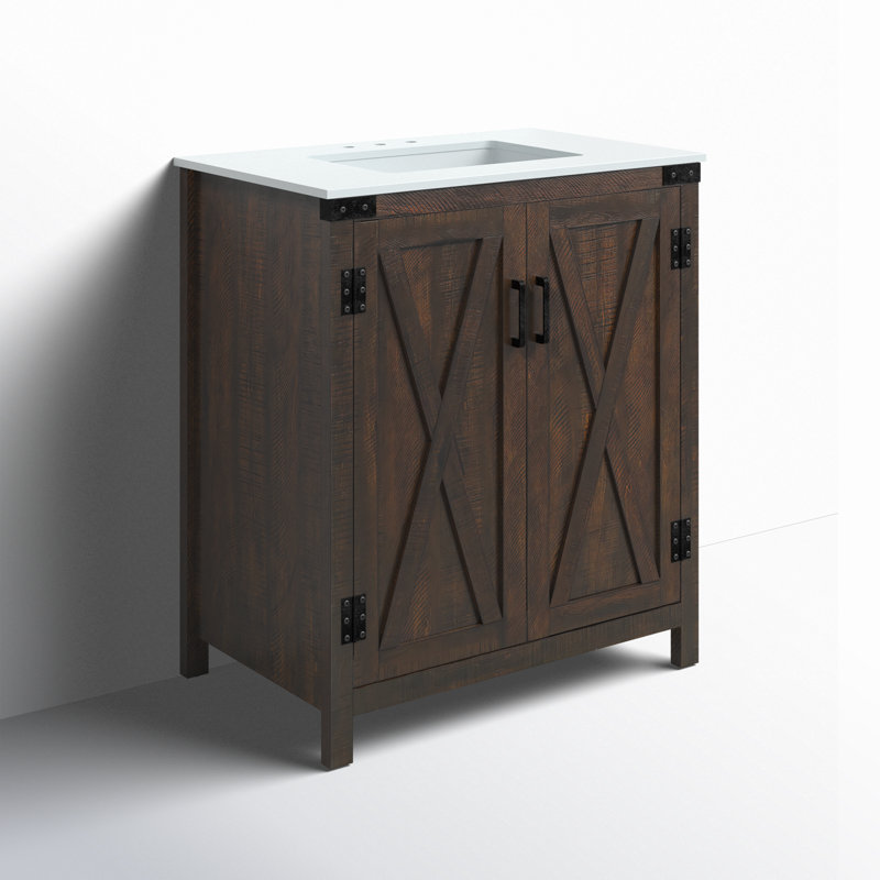 Slayton 30'' Single Bathroom Vanity with Engineered Marble Top, Expresso