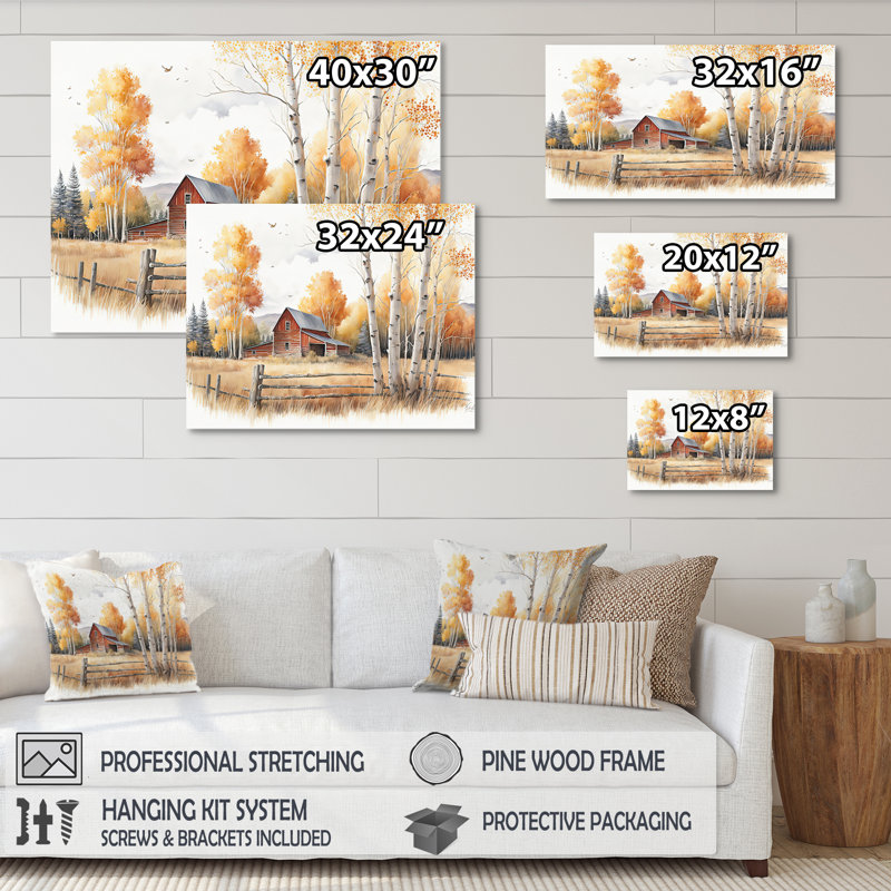 Chemin vers la grange V - art mural paysage de grange, H 12 po x l 20 po x P 1 po, Toile tendue