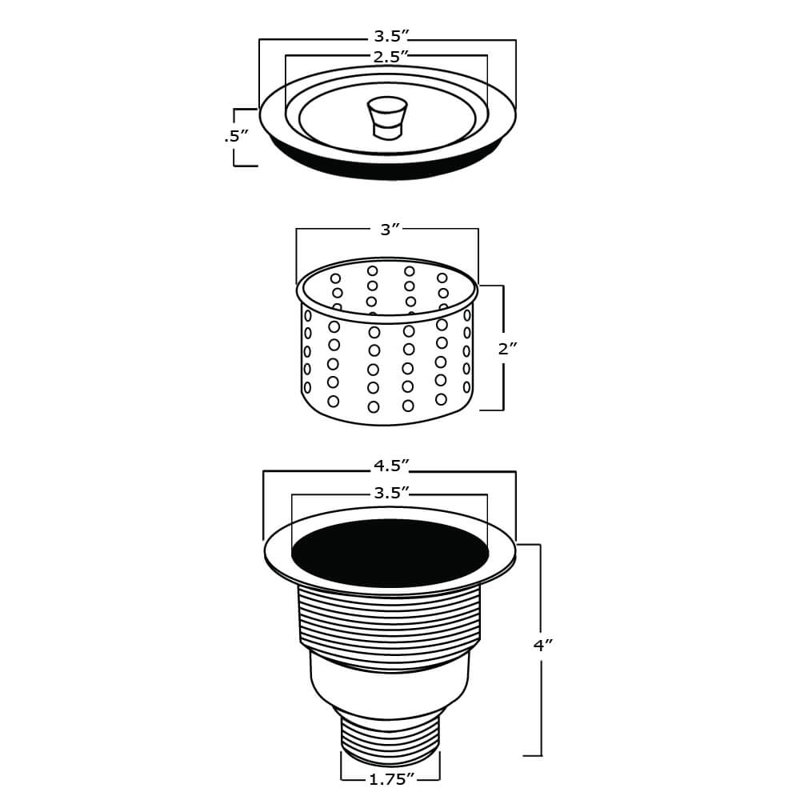 Crépine de panier d'évier de cuisine Ruvati RVA1025 - Acier inoxydable