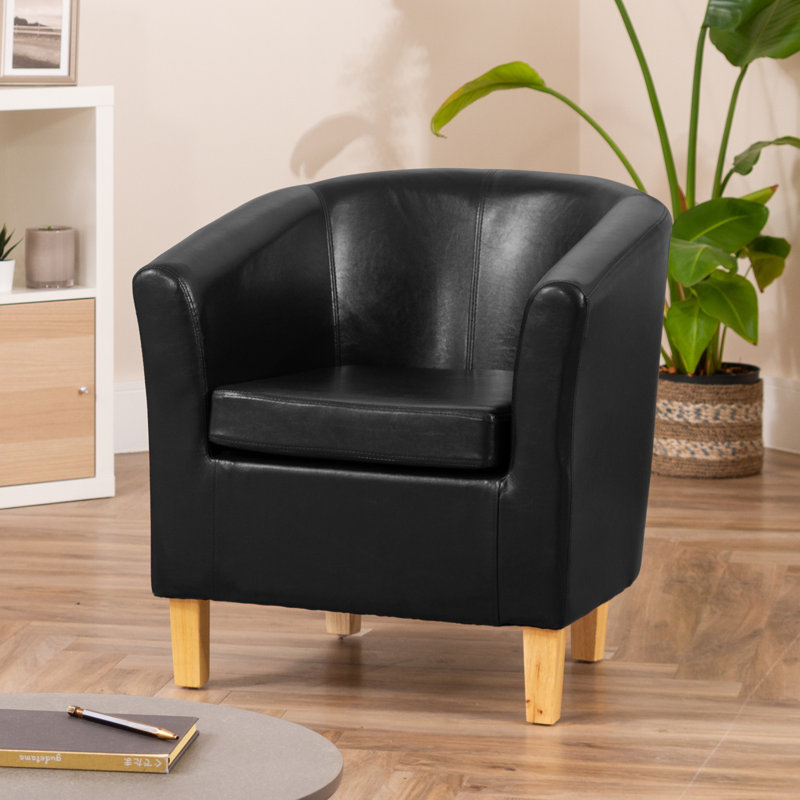 Windle Faux Leather Barrel Chair, Black