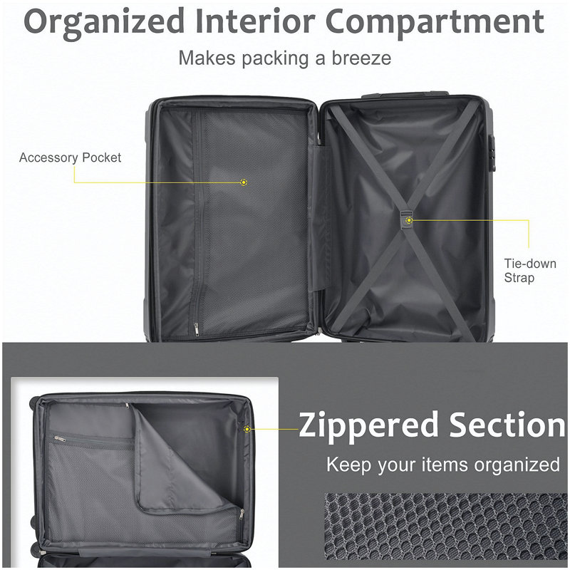 Ensemble de valises extensibles Hardshell en ABS 2 pièces avec roulettes TSA Lock, White Brown