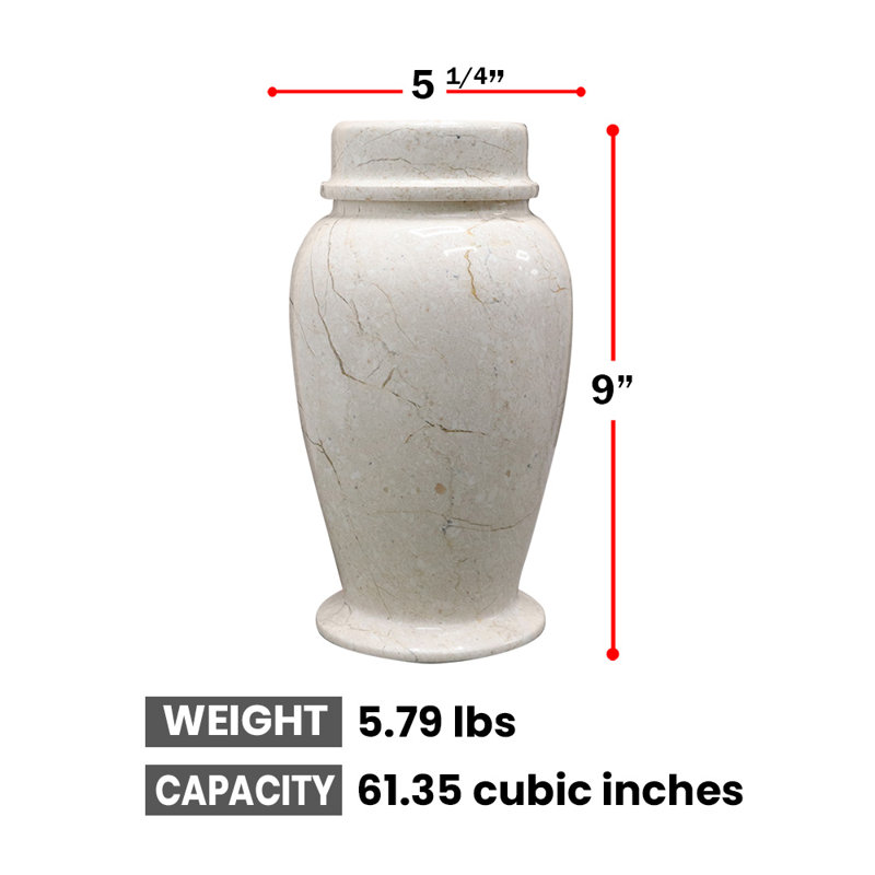 Decorative Marble Cremation Urn, Children And Small Pet Size,, Off White