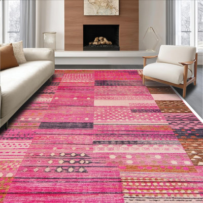Ultra Soft Area Rug, Non Slip, Stain Resistant, Washable Area Rugs for Living Room, Bedroom, Pink Leopard Print Bedroom Accent Rug Non-Slip Faux Fur(Pink)