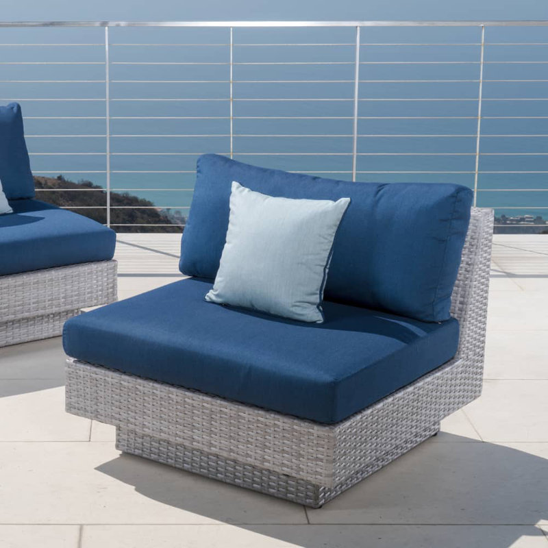 Chaise de terrasse avec coussins Sunbrella Ehrenfried, Coussin bleu Laguna / structure grise