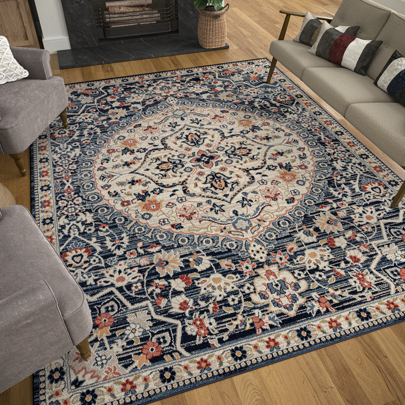 Tapis oriental bleu marine Fearn, Rectangle 7 pi 11 po x 10 pi 3 po