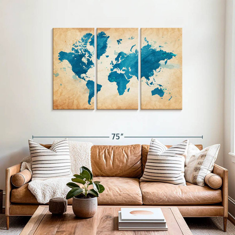 Carte du monde texturée bleue Aliaz, H 36 po x l 57 po
