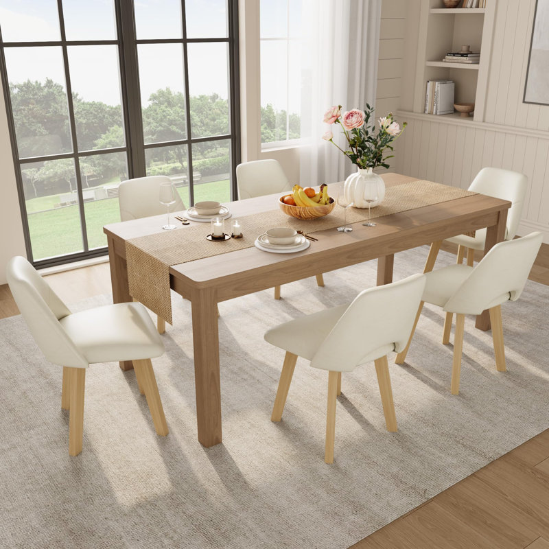 Chaises de salle à manger modernes en similicuir, ensemble de 2 - Chaises de cuisine sans accoudoirs, dossier creux et assise rembourrée résistante aux marques, pieds en bois massif