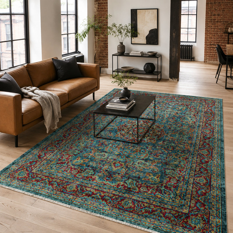 Vintage Look Cotton and Chenille Flatweave Area Rug, 200 cm round