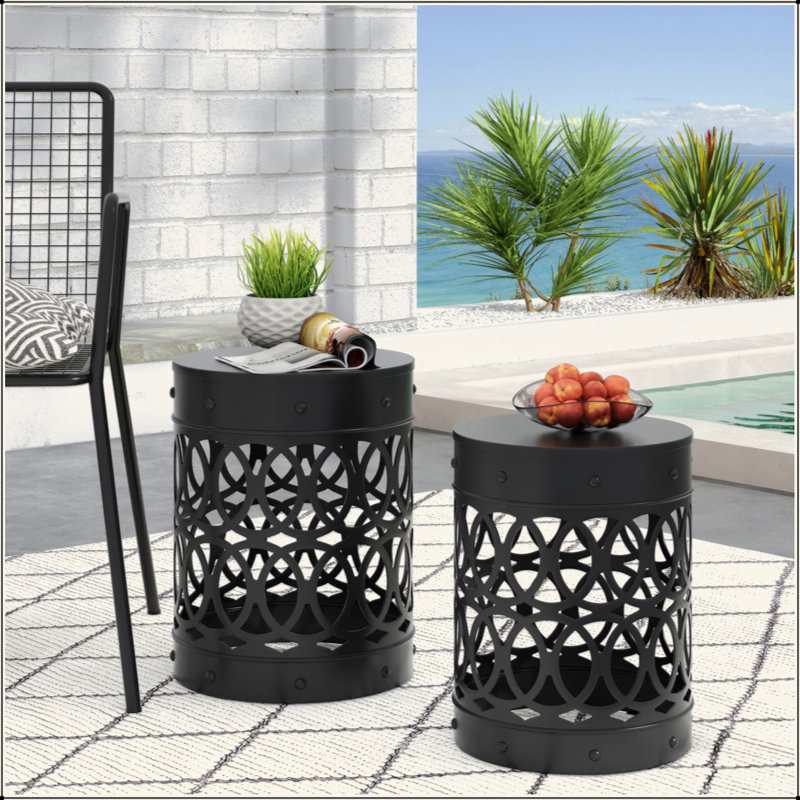 Table d'appoint polyvalente pour l'extérieur en métal avec un design élégant pour divers environnements, Noir