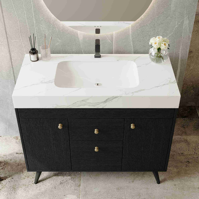 Meuble-lavabo sur pied 36 po, Noir, Blanc