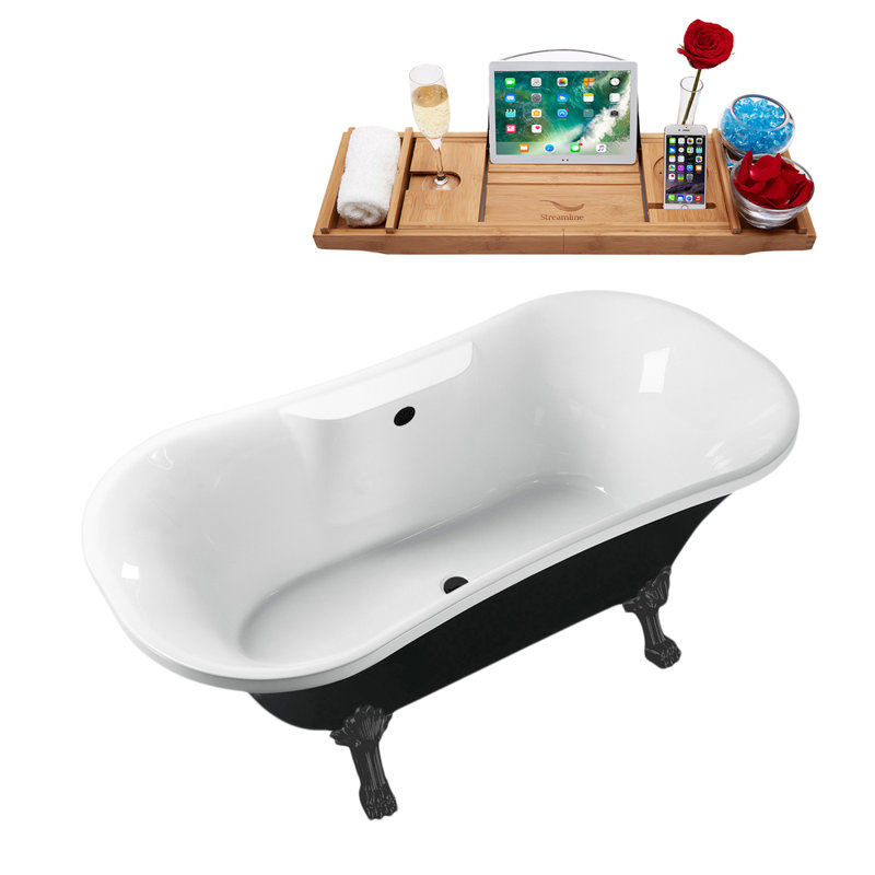 68'' x 33.9'' Soaking Acrylic Bathtub, Brushed Gun Metal, Matte Black
