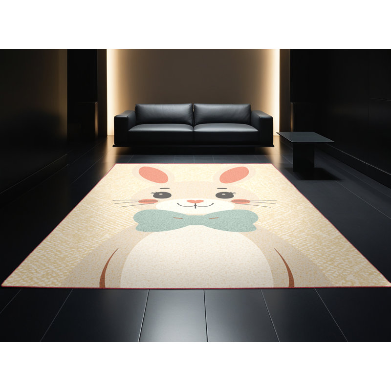 Soft Plush Feuerstein Easter Modern & Contemporary Abstract Area Rug in Beige – Rose Binding, 7x9
