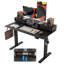 Bureau debout électrique à hauteur réglable de 48 pouces avec tiroirs doubles et tablette de rangement, bureau personnel assis-debout avec crochets, poste de travail d'ordinateur ergonomique, noir-124440209-124440205