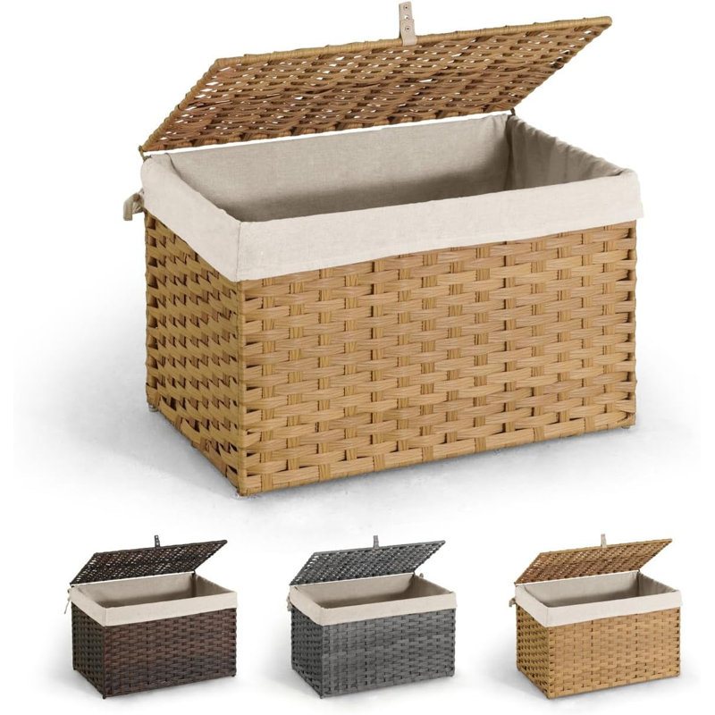 CAPHAUS Rattan Laundry Basket, 65L-160L Capacity, Removable Liner Bags, 3 colors, Natural, 16.3" H x 15.8" W x 25.4" D