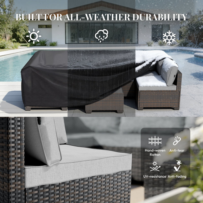  Patio Furniture Set - All-Weather,Water-Resistant - 7 Piece Patio Wicker Rattan Sectional Sofa, Modular Outdoor Conversation Set for Backyard, Garden, Poolside, Balcony