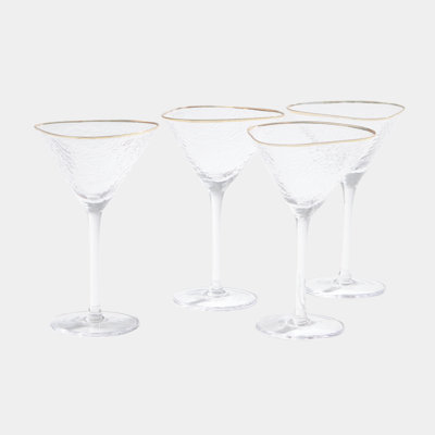 S/4 Hammered Martini Glasses-Clear W/Gold Rim