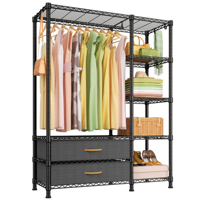 F3 Heavy Duty Clothes Rack（With Fabric Drawers）Freestanding Clothing Racks for Hanging Clothes，Adjustable Closet Organizer System，Portable Garment Rack 40" W x 15" D x 72" H，Max Load 700LBS, Black