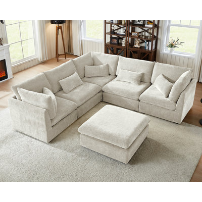 V Shape Chenille Oversized Modular Sofa Extra Deep Cloud Sectional Couch With Ottoman Chaise Fsc Certified Fluffy Corner Sofa