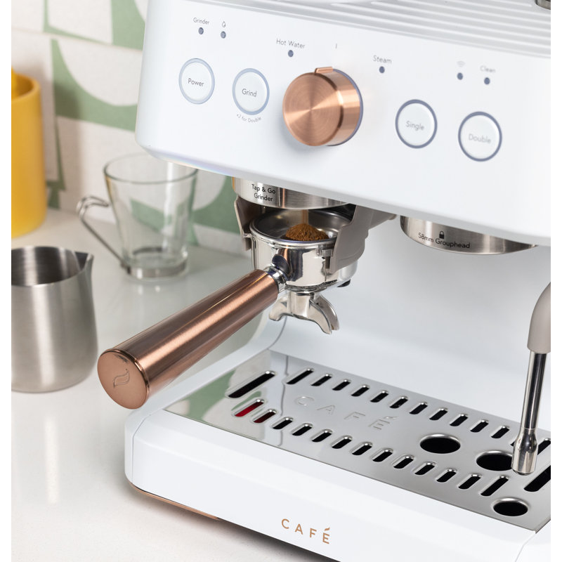 Matte White Semi-Automatic Espresso Machine with Grinder and Steam Wand
