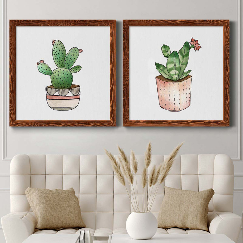 Boho Greenery III - ensemble de 2 peintures sur toile encadrées, H 35,5 po x l 71 po x P 1,5 po, Érable encadré