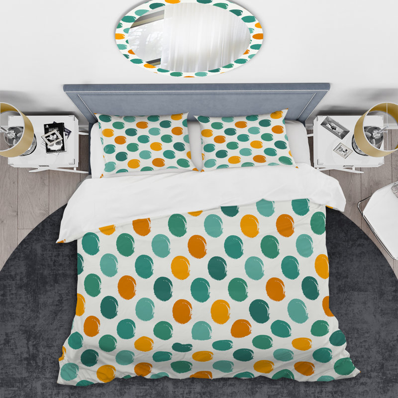 Ensemble de housse de couette en microfibre vert / orange 3 pièces, Twin Duvet Cover + 2 Standard Shams