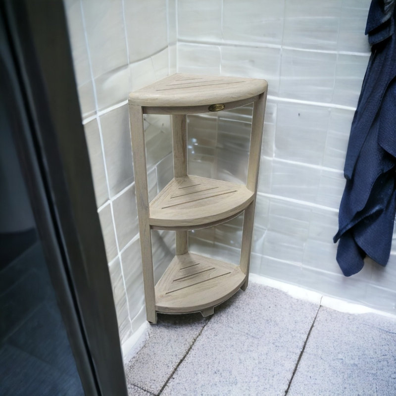 32"H Teak Corner Shower Bench, White