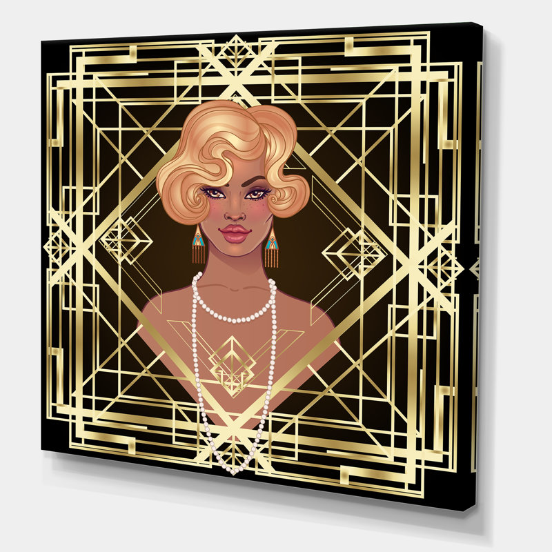 «Retro Women in Golden Art Deco Geometrics III», impression sur toile, H 30 po x l 30 po x P 1 po, Toile tendue