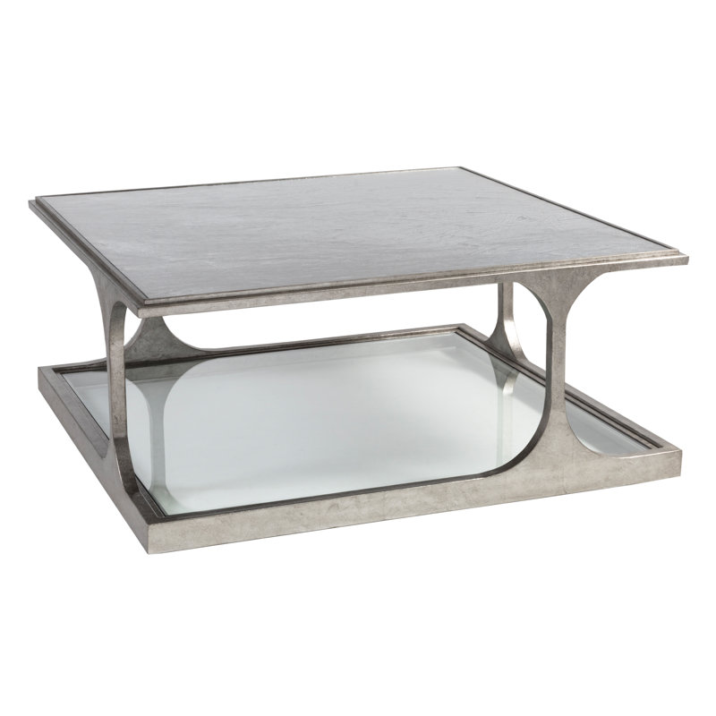Silver Square Metal and Glass Cocktail Table