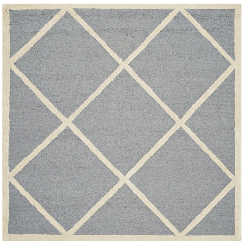 Deedgra Hand Tufted Wool Geometric Rug, Square 4'