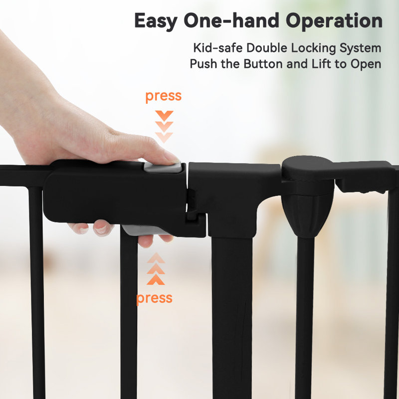 Black Metal 30" Tall Swinging Baby and Pet Gate with Latch