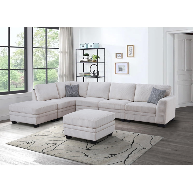Compression Herzen Corduroy L-Shaped Sectional, Cream Corduroy, Right Hand Facing