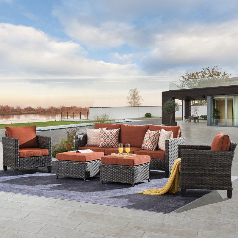 Jyron 5 - Person Patio Conversation Set with Cushions, Orange, Gray, No