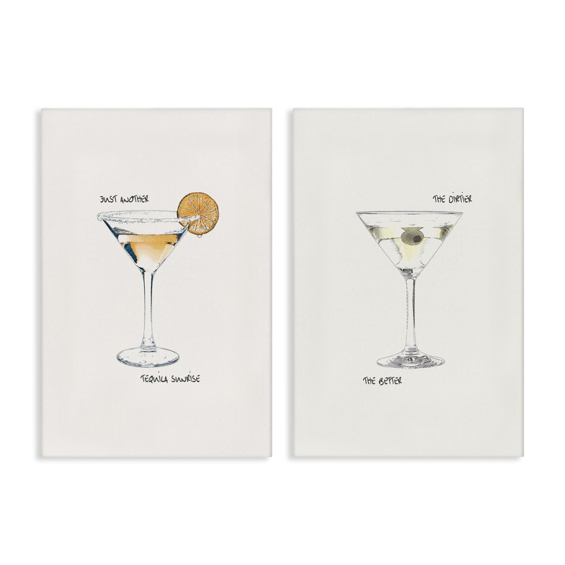 Ensemble de 2 impressions sur toile  Tequila Cocktail & phrases par Graffi, H 30 po x l 20 po