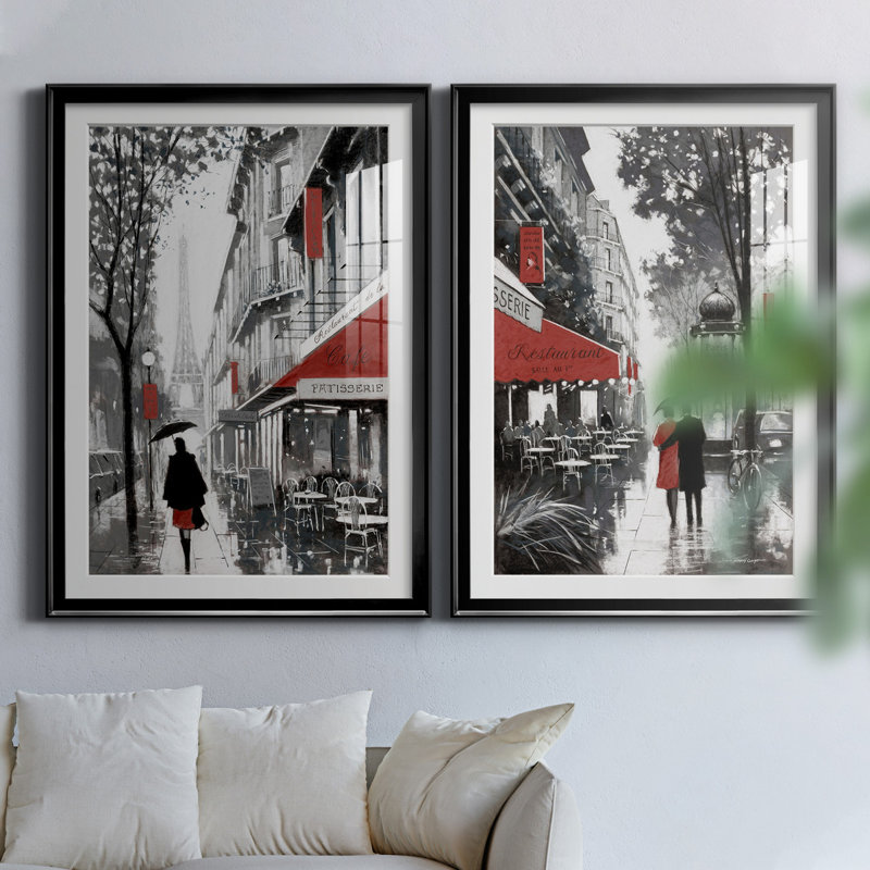 «Rainy Paris I», ensemble de 2 reproductions d'art, H 26,5 po x l 73 po x P 1,5 po, H 31,5 po x l 47 po x P 1,5 po, Blanc