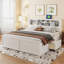 Lit plateforme très grand en bois avec tête de lit multi-rangement, USB et tiroirs-1584817691