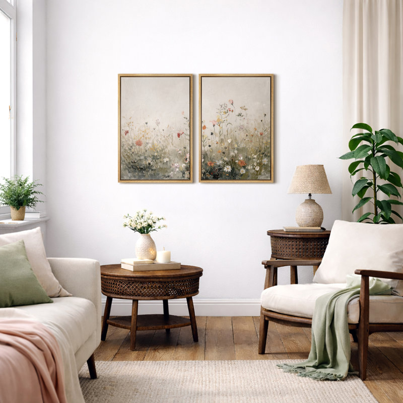 «Minimal Wildflower Meadow», art de chambre à coucher, impression sur toile encadrée, H 24 po x l 32 po