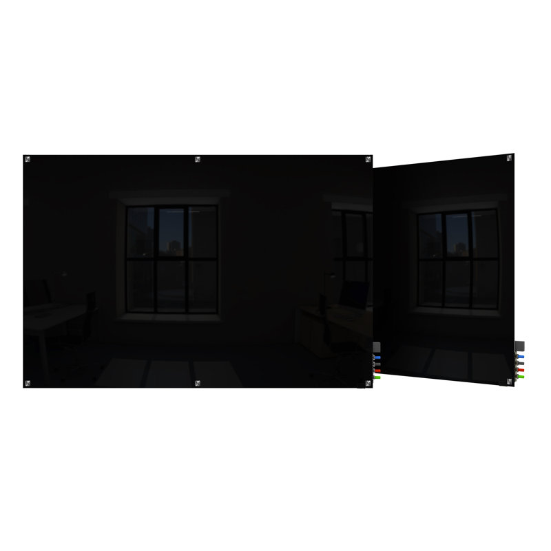 Black Magnetic Glass Whiteboard with Square Corners, 48'' x 72''