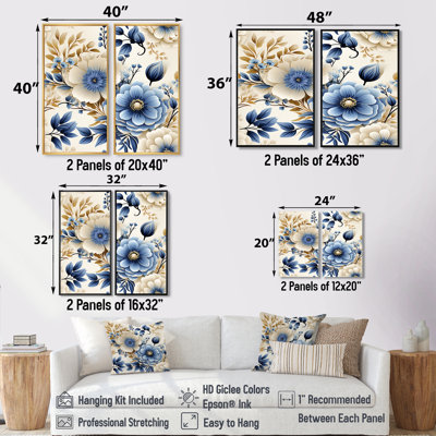 Classic Blue Harmony Bouquet - Art mural bleu 2 pièces
