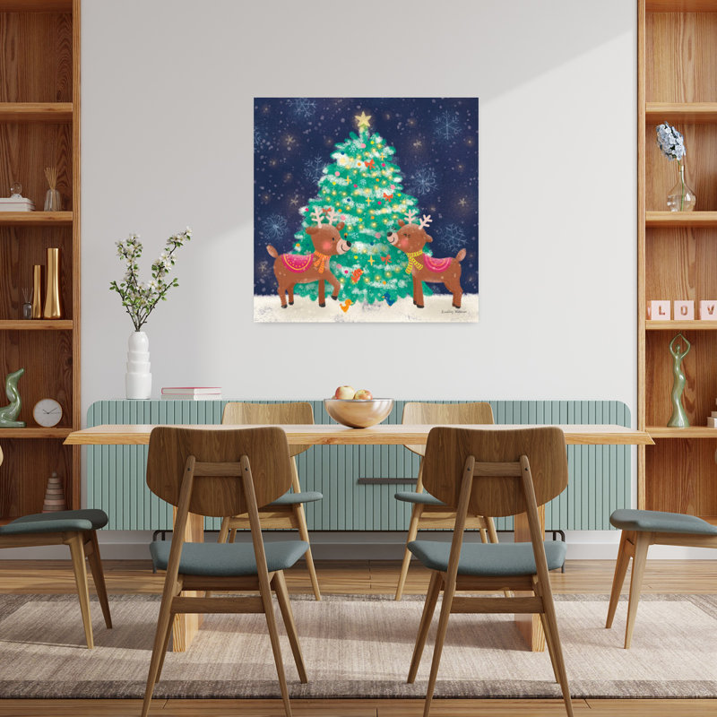 Art contemporain renne de Noël avec animaux, H 36 po x l 36 po