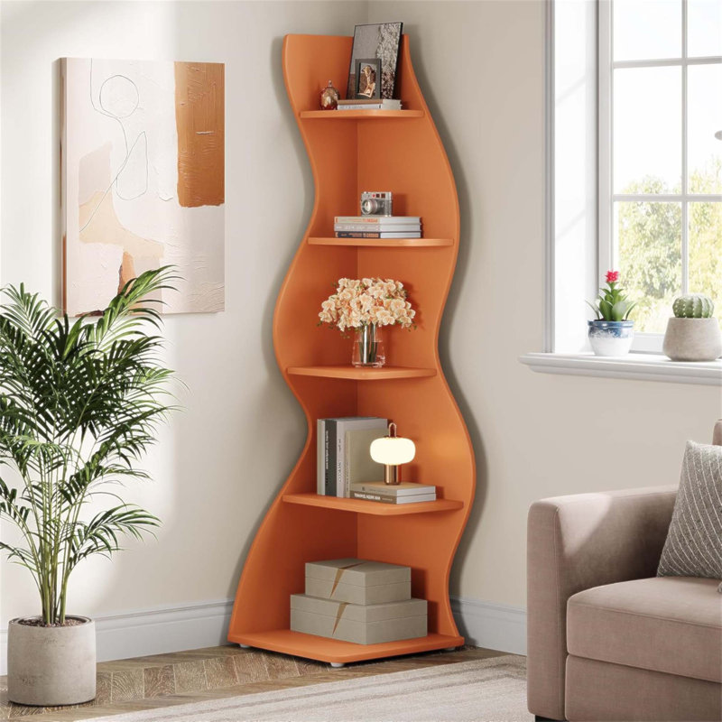 Bibliothèque de coin et support pour plante à 5 niveaux de 69,8 pouces de hauteur, pour espace restreint, solution de rangement moderne et élégante
