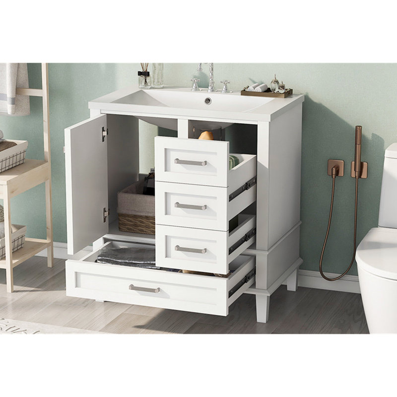18.00'' Single Bathroom Vanity with Ceramic Top, Light White, Silver