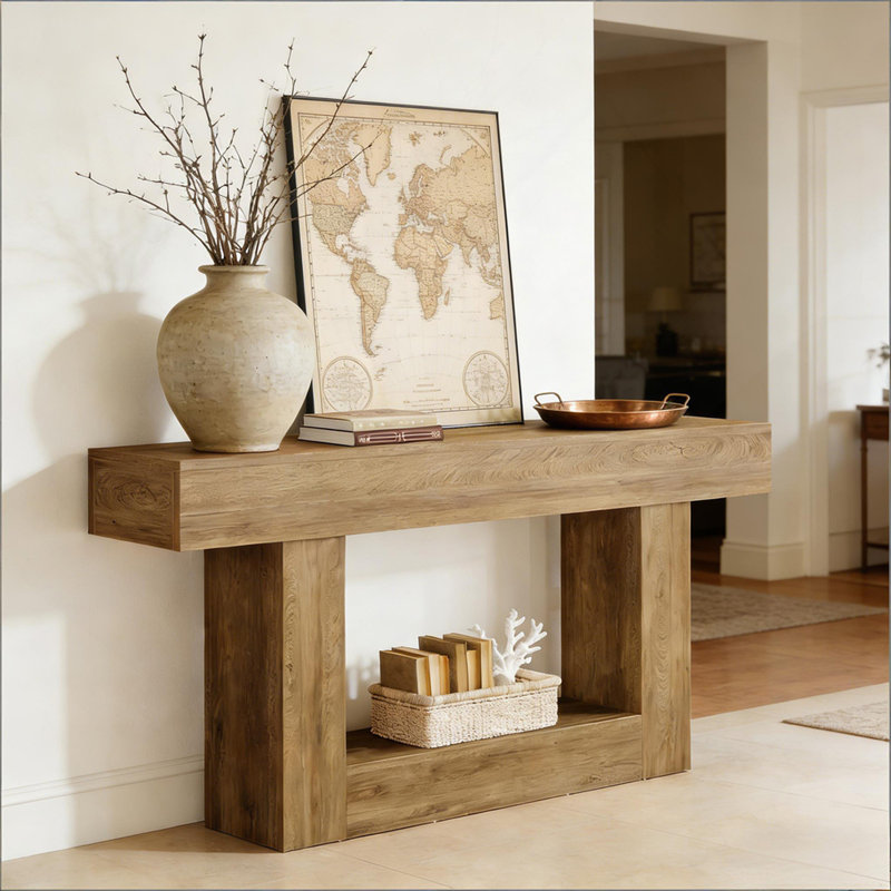 2-Tier Rustic Farmhouse Console Table with U-Shaped Base