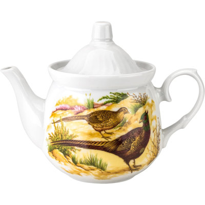 18.5oz Porcelain Teapot with a Picture of Pheasants in the Wild Nature. Hunting Motives. Ceramic Tea Kettle, Tea Pot for Tea Cup, Tea Pot for Loose Tea, Teapot for Infuser