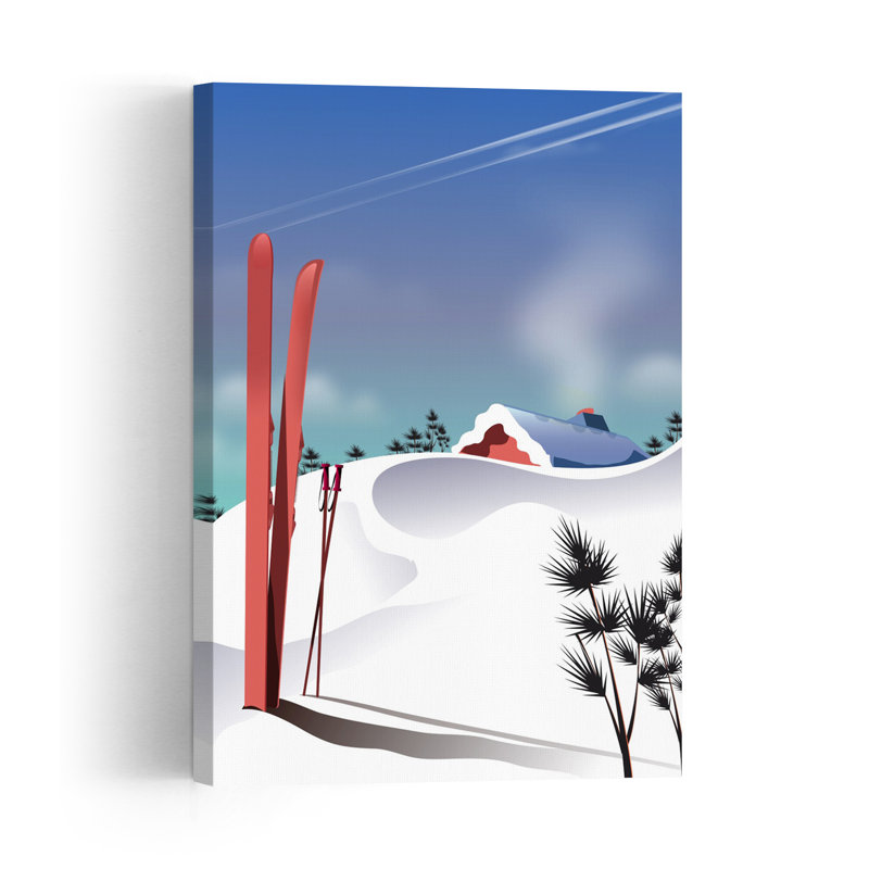 Winter Ski Lodge Minimalist Rustic Abstract Pine Landscape Mountain Wall Art Print 1 Piece Wrapped Canvas Wall Art