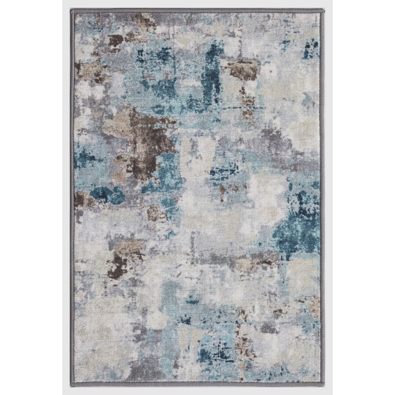 Lyanne Washable Non-Slip Blue Area Rug, Rectangle 2'7 x 4'1"
