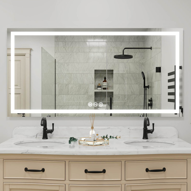 Frameless Wall Mount Bathroom Vanity Mirror With Led Lights, Memory Function, Defog, 36" x 72"